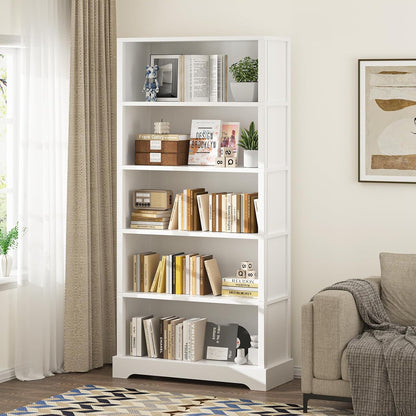 TVU 5-Shelf Wood Bookcase, 65 Inch Tall Bookshelf with Storage, Floor Standing Display Book