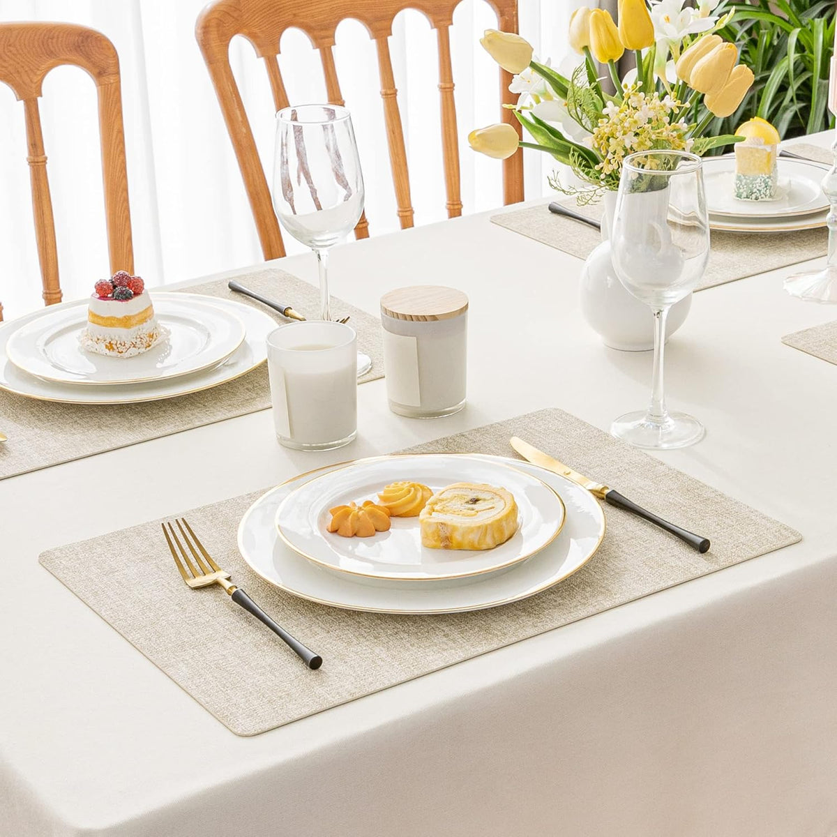 Romanstile Vinyl Placemats Set of 12-12 X 18 Inch - Heat Resistant Place Mats 100% Waterproof