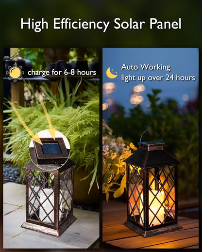 Homemory Solar Lanterns Outdoor Waterproof Hanging with Flickering Flameless Candles, 2 Pack 13''