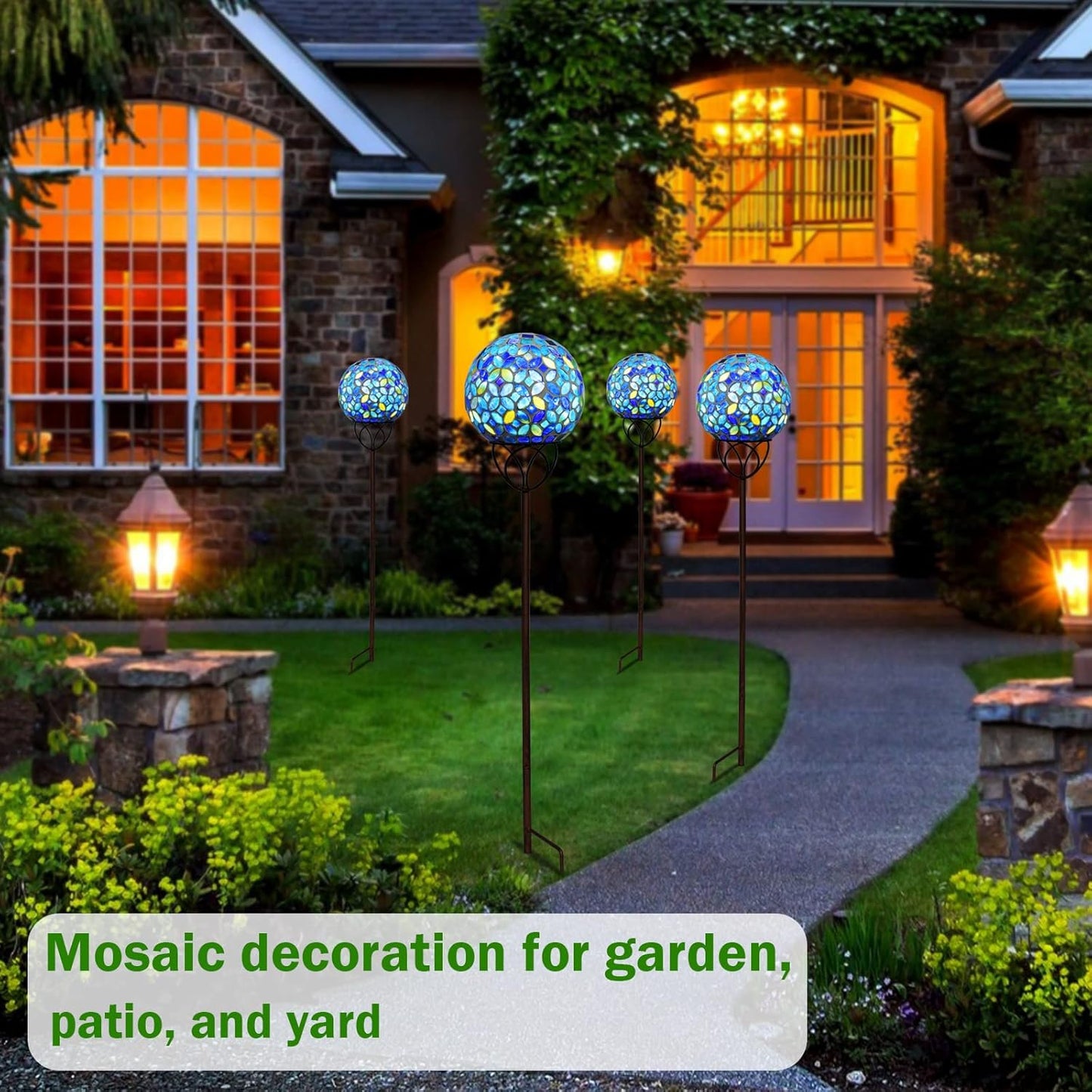 Solar Lights Outdoor Decorative, Solar Gazing Ball Mosaic Garden Stakes Decorative Waterproof
