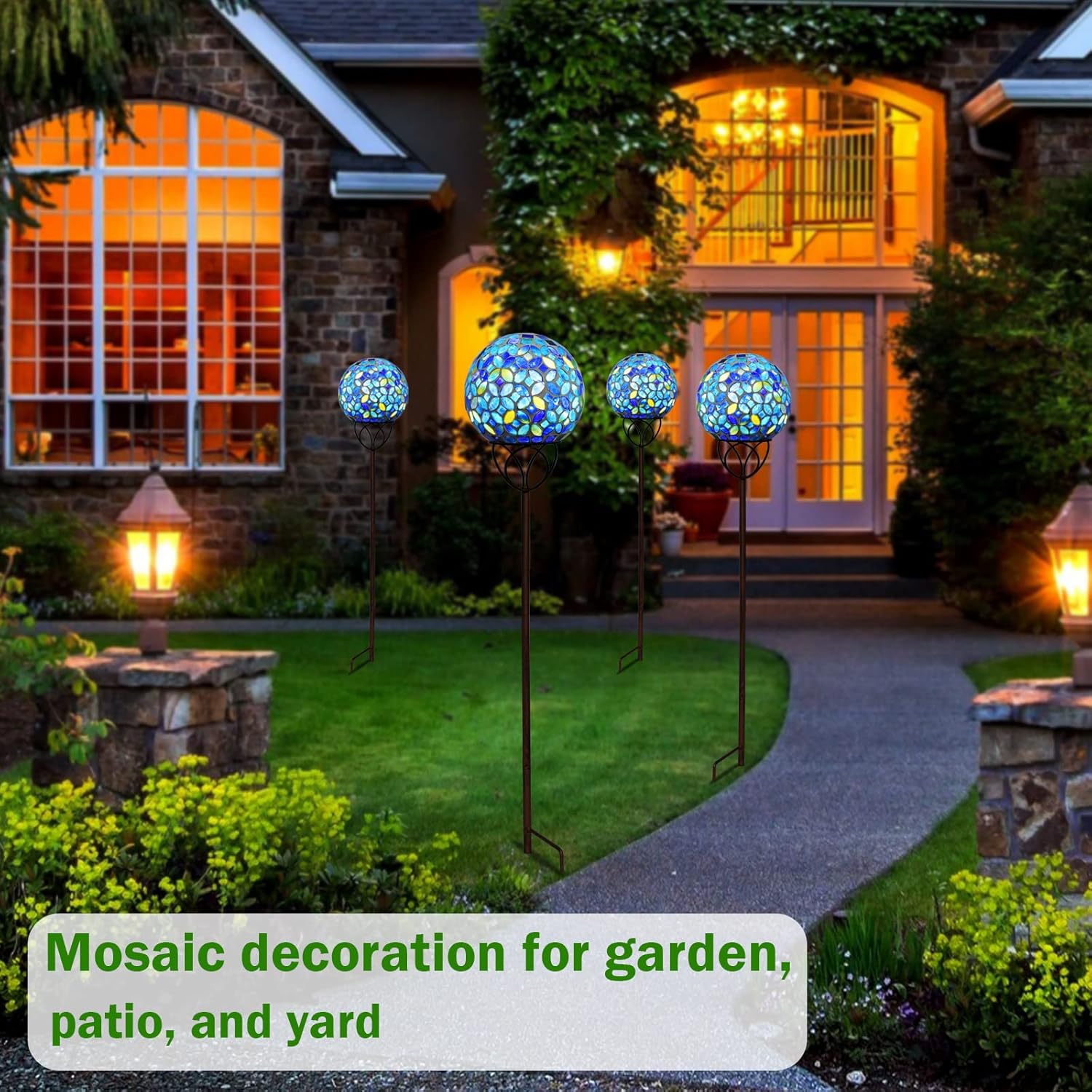 Solar Lights Outdoor Decorative, Solar Gazing Ball Mosaic Garden Stakes Decorative Waterproof