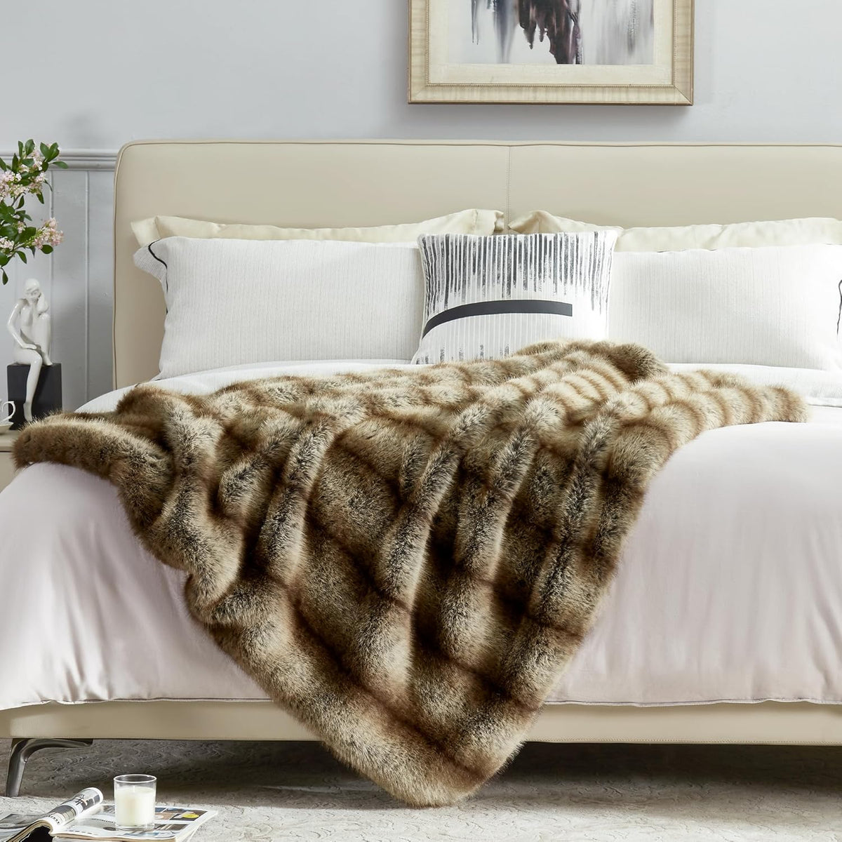 DREAMNINE Premium Luxury Fuzzy Animal Skin Faux Fur Throw Blanket 50" x 60", Double Sided Thick