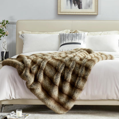 DREAMNINE Premium Luxury Fuzzy Animal Skin Faux Fur Throw Blanket 50" x 60", Double Sided Thick