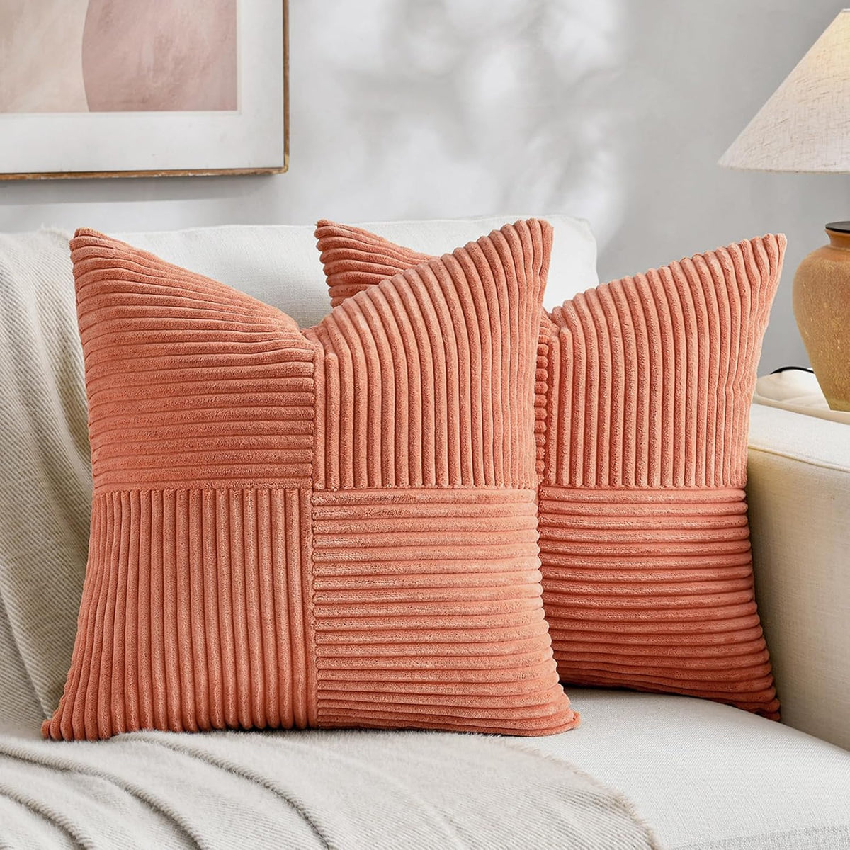 Fancy Homi 2 Packs Coral Decorative Throw Pillow Covers 18x18 Inch for Living Room Couch Bed