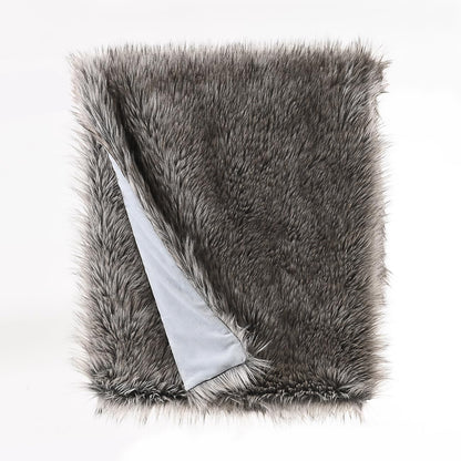 HORIMOTE HOME Luxury Plush Faux Fur Throw Blanket, Long Pile Grey with Black Tipped Blanket, Super