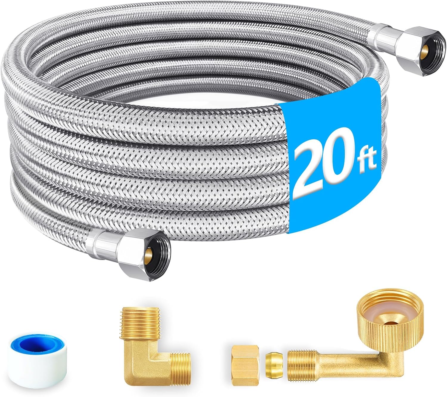 Dishwasher Installation Kit - 20 FT Premium Stainless Steel Braided Dishwasher Hose kit,Food Grade