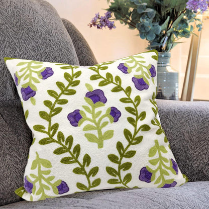 Alysheer Floral Embroidered Spring Decorative Throw Pillow Cover 18"x 18", Farmhouse Cottage Purple