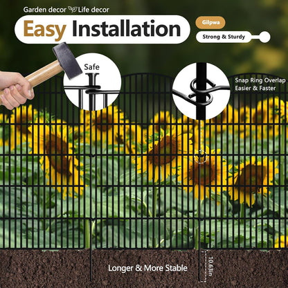 10 Panels Decorative Garden Metal Fence, 48in (H) x 24ft (L) No Dig Dog Fencing for Outdoor Yard