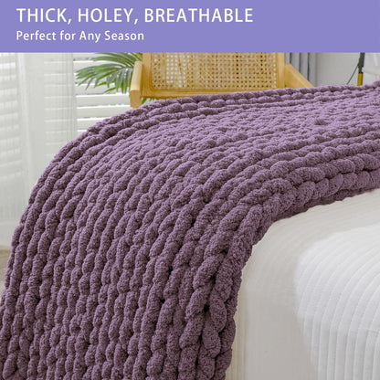 Bigacogo Chunky Knit Throw Blanket for Couch, 40x80 inches, 100% Hand Knitted with Thick Jumbo