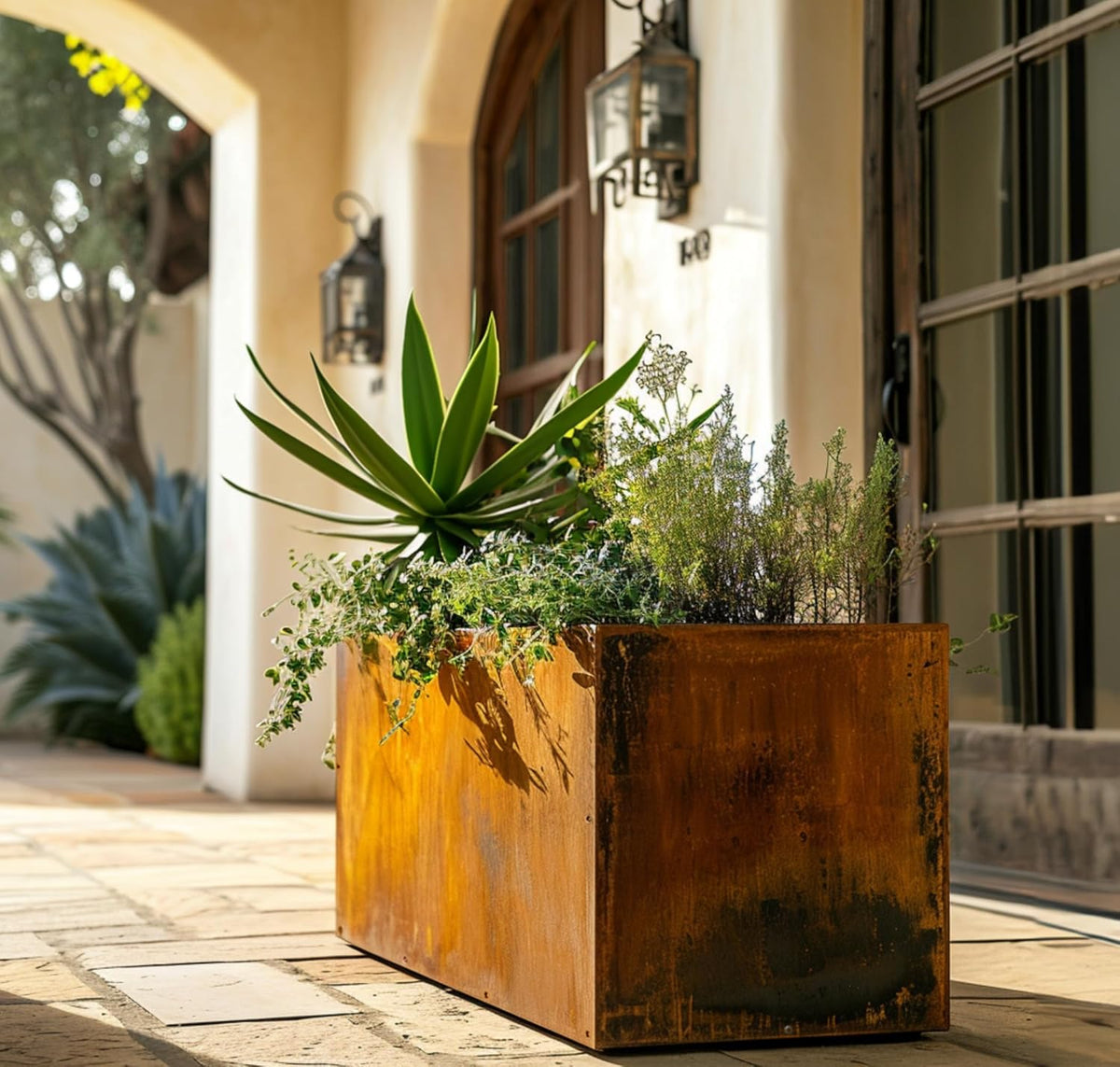 DIY CARTEL Corten Steel Rectangular Outdoor Planter Box, Rustic & Modern Farmhouse Design, Large
