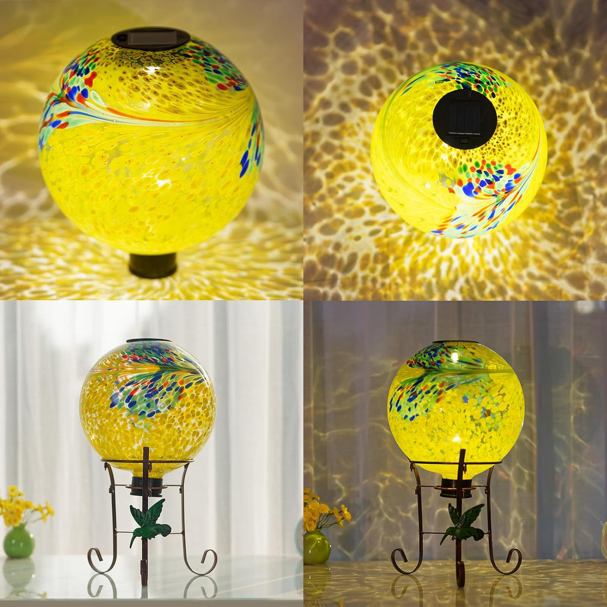 10" Diameter Solar Gazing Ball and 8.5" Metal Stand Indoor Outdoor Glass Globe Sphere Yard Art