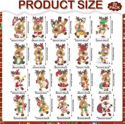 Tondiamo 20 Pcs Christmas Diamond Painting Keychain Kits 5D DIY Diamond Art Pendants Double Sided