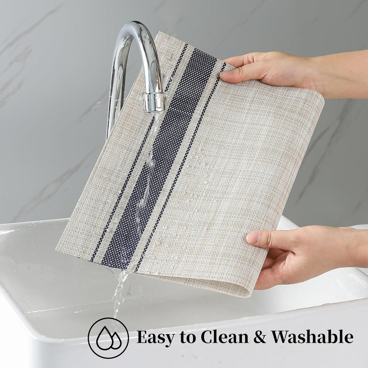 Leetaltree Khaki-Blue Placemats, Heat Resistant Non-Slip Place mats for Dining Table, Washable