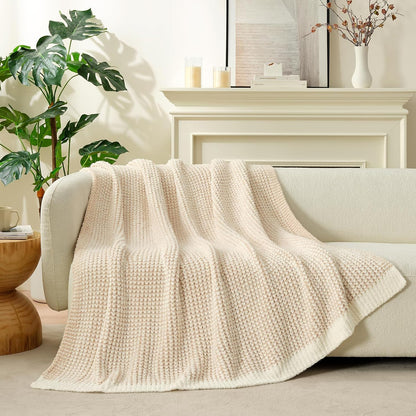 Snuggle Sac Cream Waffle Throw Blanket for Couch Bed Sofa 50x60 inches, Reversible Beige Blanket