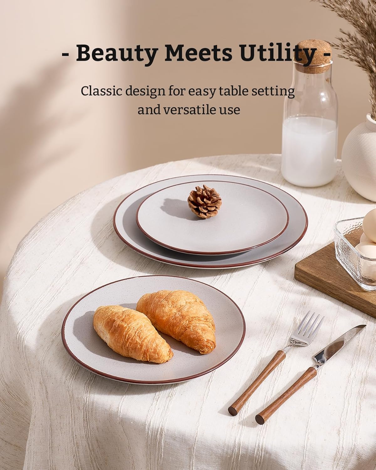 Famiware Venus Ceramic Plates and Bowls Sets, Speckled Dinnerware Dish Sets for 8 (24 Pieces)