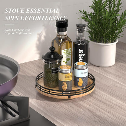 9" Oak Wood Lazy Susan Turntable Organizer for Cabinet, Round Wooden Farmhouse Lazy Susan