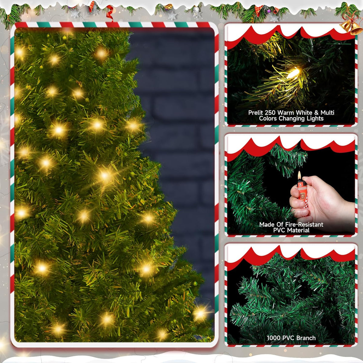 LEVELEVE Premium 6FT Artificial Holiday Christmas Tree w/800 Branch Tips,250 LED Lights for