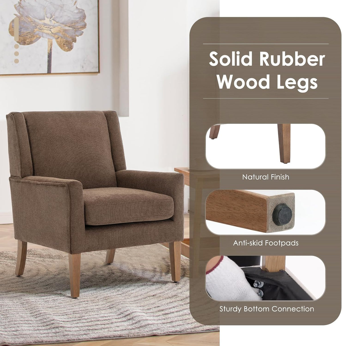 COLAMY Modern Wingback Living Room Chair Set of 2, Upholstered Fabric Accent Armchair, Single Sofa