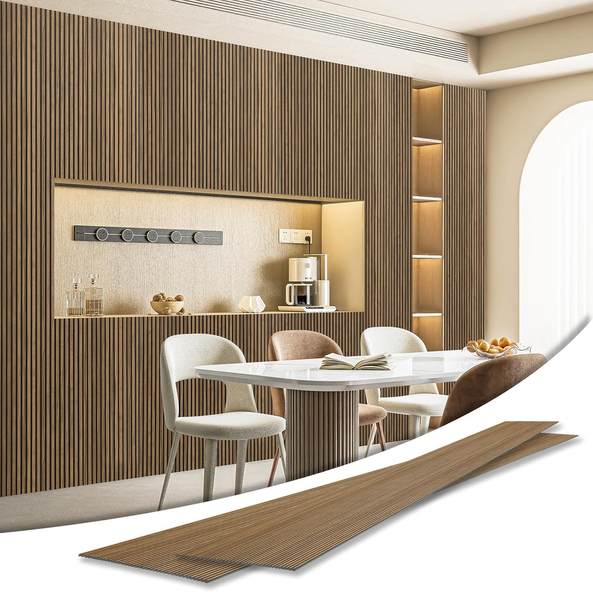 Art3d 4-Pack Glue-On Fine Bar Wainscoting Panel for Interior Wall Decor - 104 x 12 Inch Polystyrene