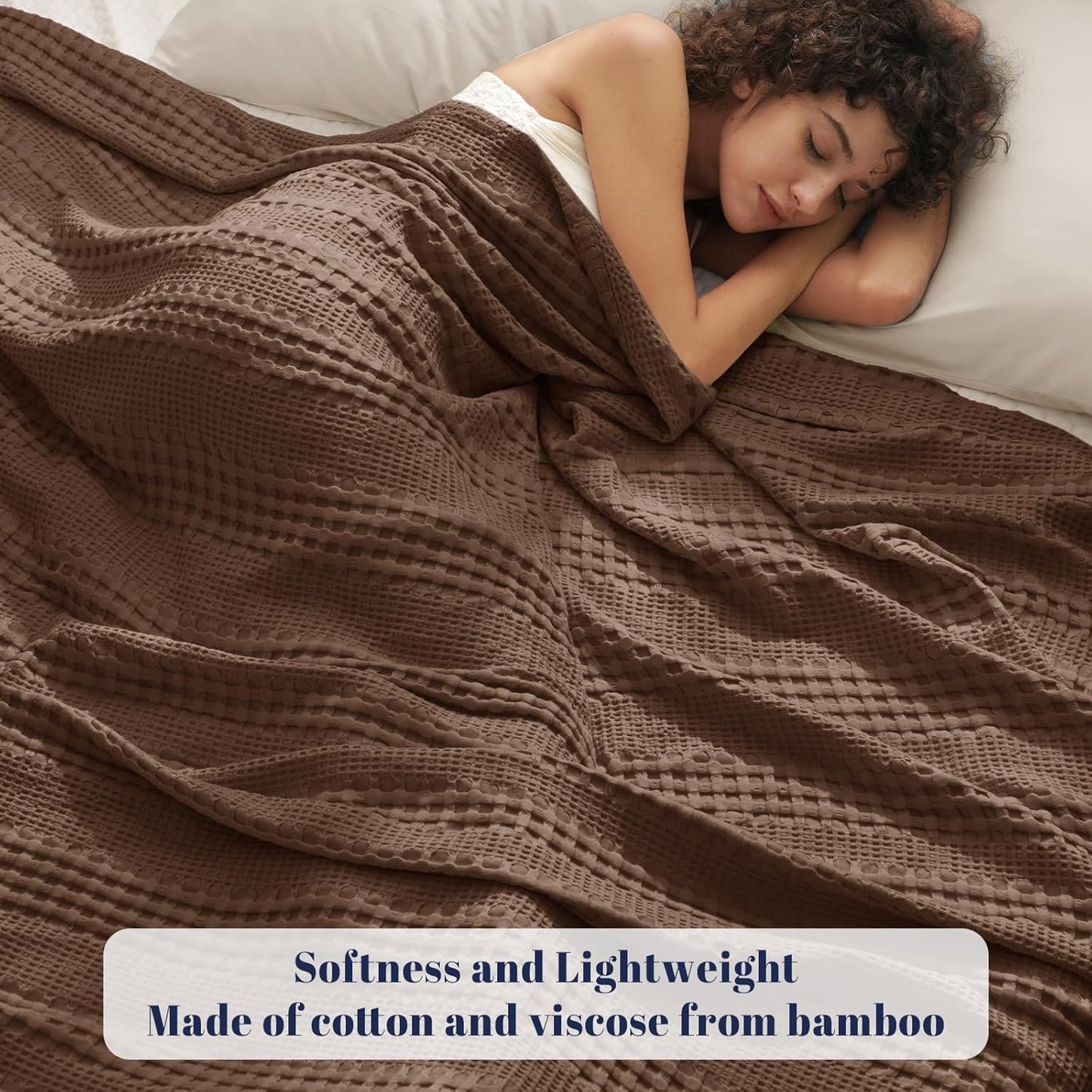 PHF Cooling Waffle Blanket Queen Size, Lightweight 60% Rayon Derived from Bamboo & 40% Cotton