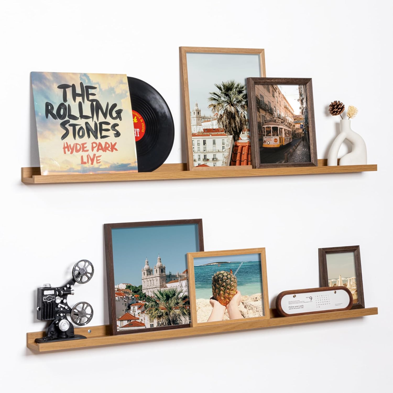 Fun Memories Picture Ledge Shelf, 48 Inch Floating Shelves Set of 2, Large Nursery Book Shelves for