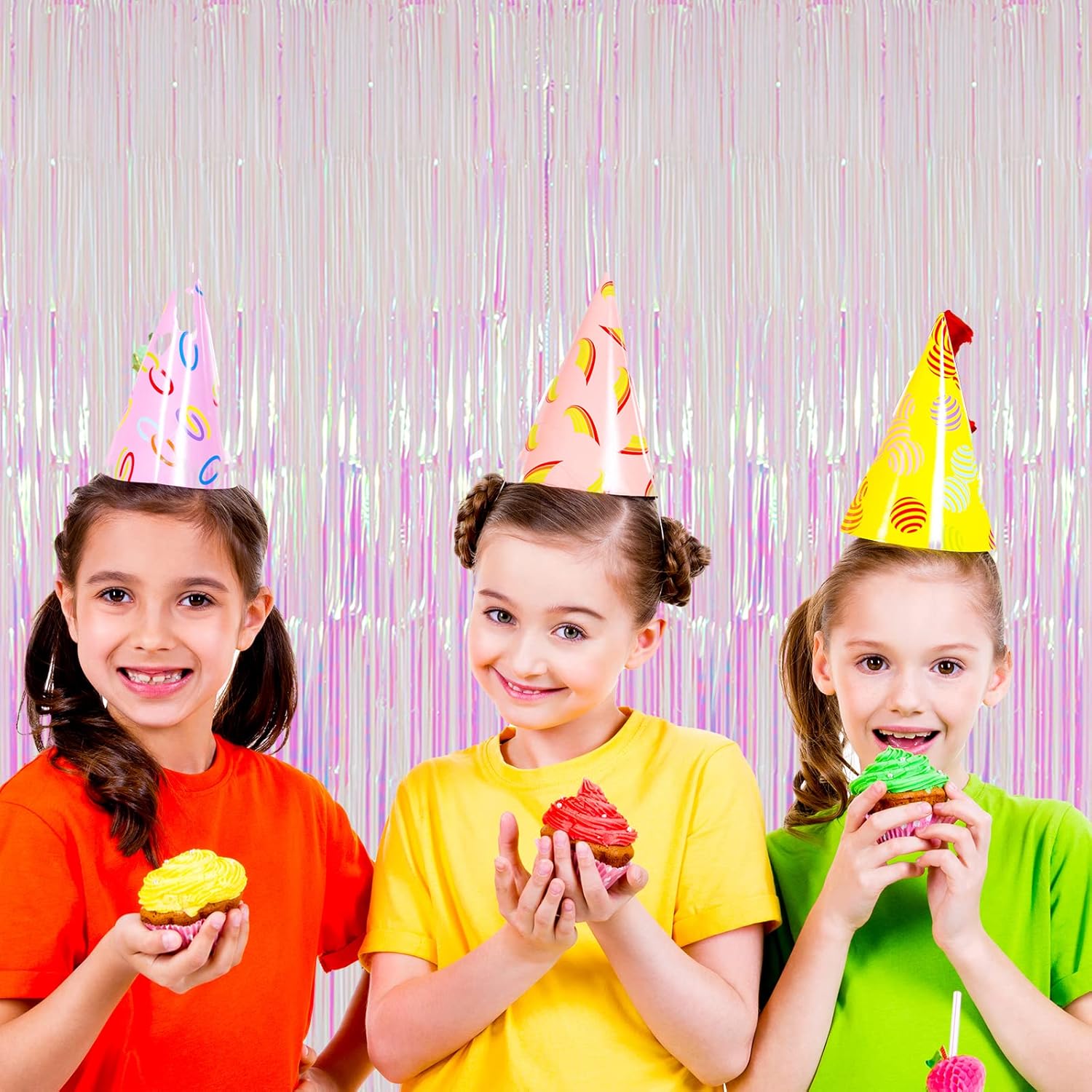 3 Pack 3.3x8.2 Feet Iridescent Transparent Foil Fringe Backdrop Curtains, Tinsel Streamers Birthday