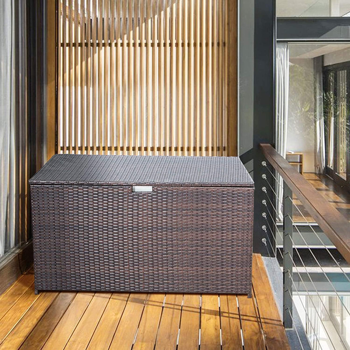 Super Patio Wicker Outdoor Patio Storage Box Waterproof, 120 Gallon Large Deck Box Rattan Storage