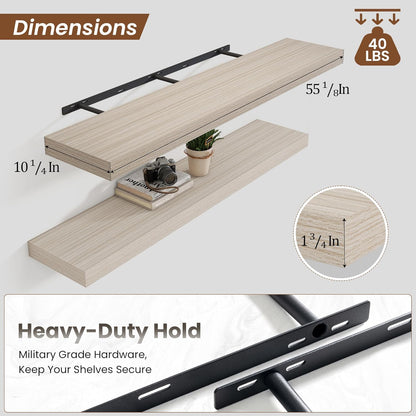 Heimlove 55 Inch Floating Shelves for Wall,10 Deep Large Grey Wall Shelf with Heavy Duty