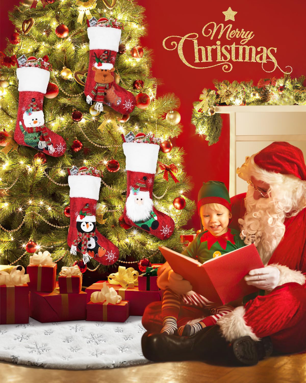 COOLWUFAN 72 Inches Christmas Tree Skirt for Xmas Tree Holiday Party Decorations White Plush Silver
