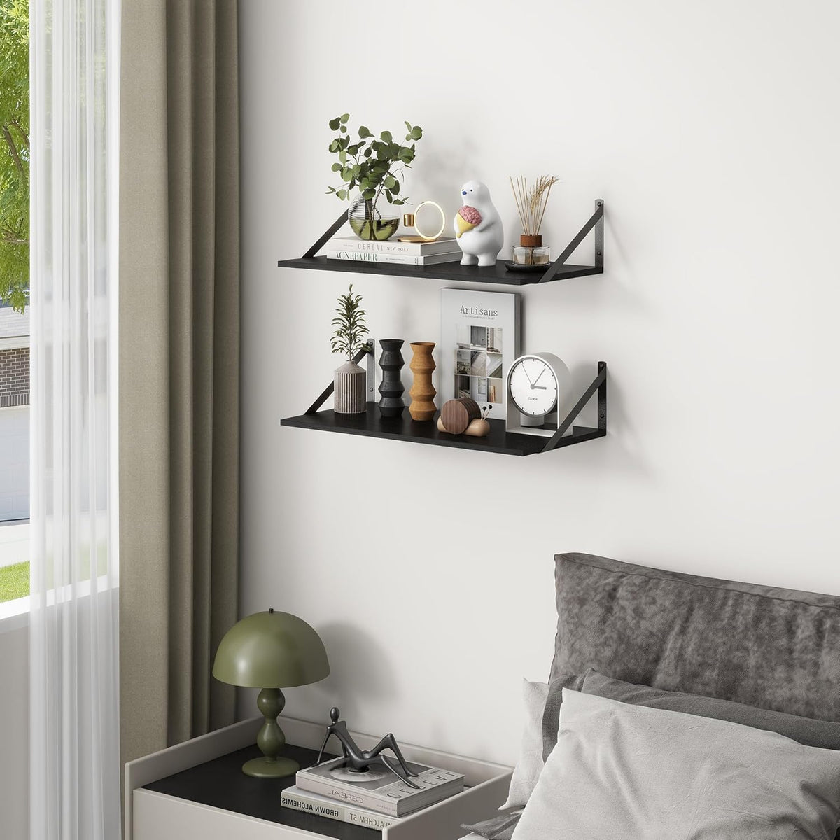 Deep Floating Shelves, 12 Inch Deep Floating Shelves for Wall, 24"W x 12"D Wall Shelves for Books