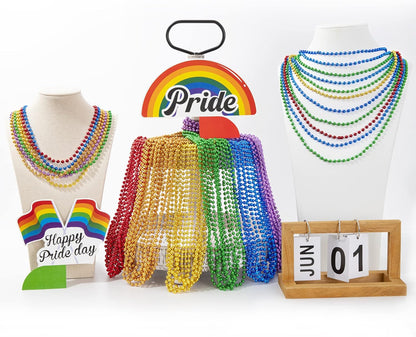 50PCS Pride Stuff, Gay Pride Beads Accessories, 6 Kinds of Metallic Rainbow Beads Necklace Bulk