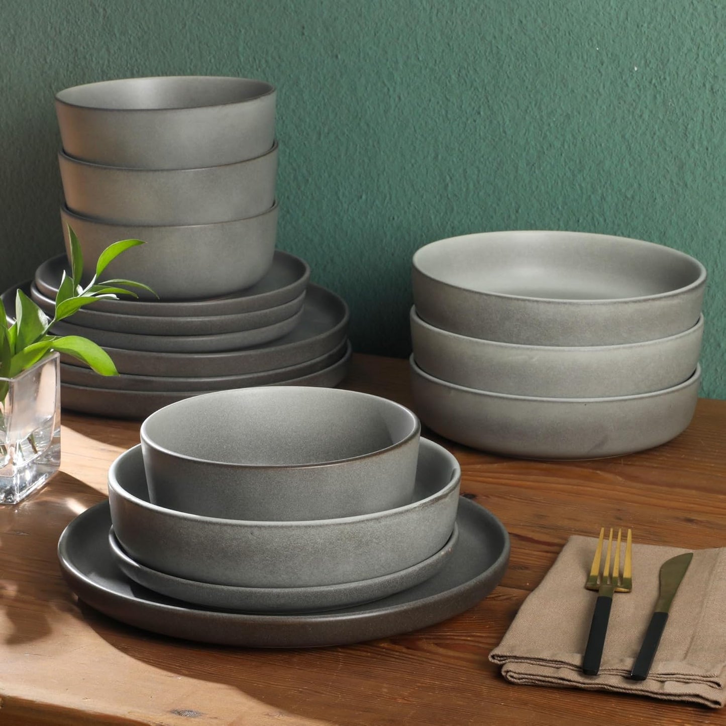 Gibson Elite Pasco 16 Piece (Service for 4) Plates and Bowls Double Bowl Reactive Glaze Dishes