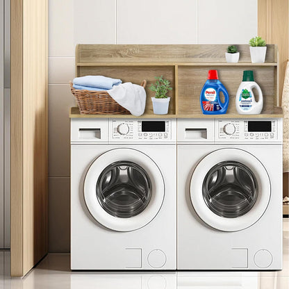Royxen 2-Tier Washer Dryer Countertop,19.5"H Wood Washer and Dryer Topper with Shelf,Laundry