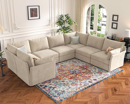 136.4" Oversized Modular Sectional Sofa, U Shaped Convertible Couch with Movable Ottoman, Large 7