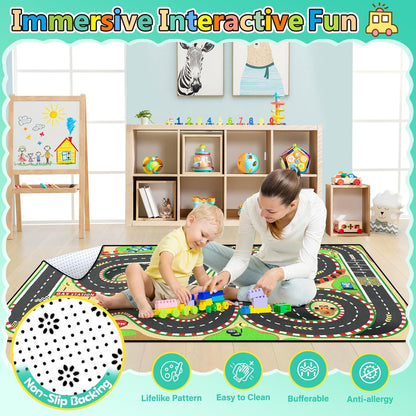 Kids Rug, Race Track Baby Play Mats, Realistic 3D Cascading Surround Route,5x7 Ft Kids Rug for