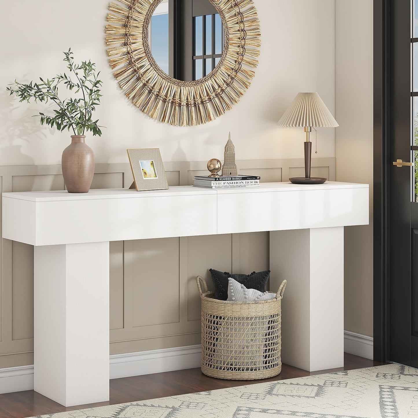 63 Inch Long Console Table for Entryway, Farmhouse Wood Rectangular Sofa Table Behind Couch Table