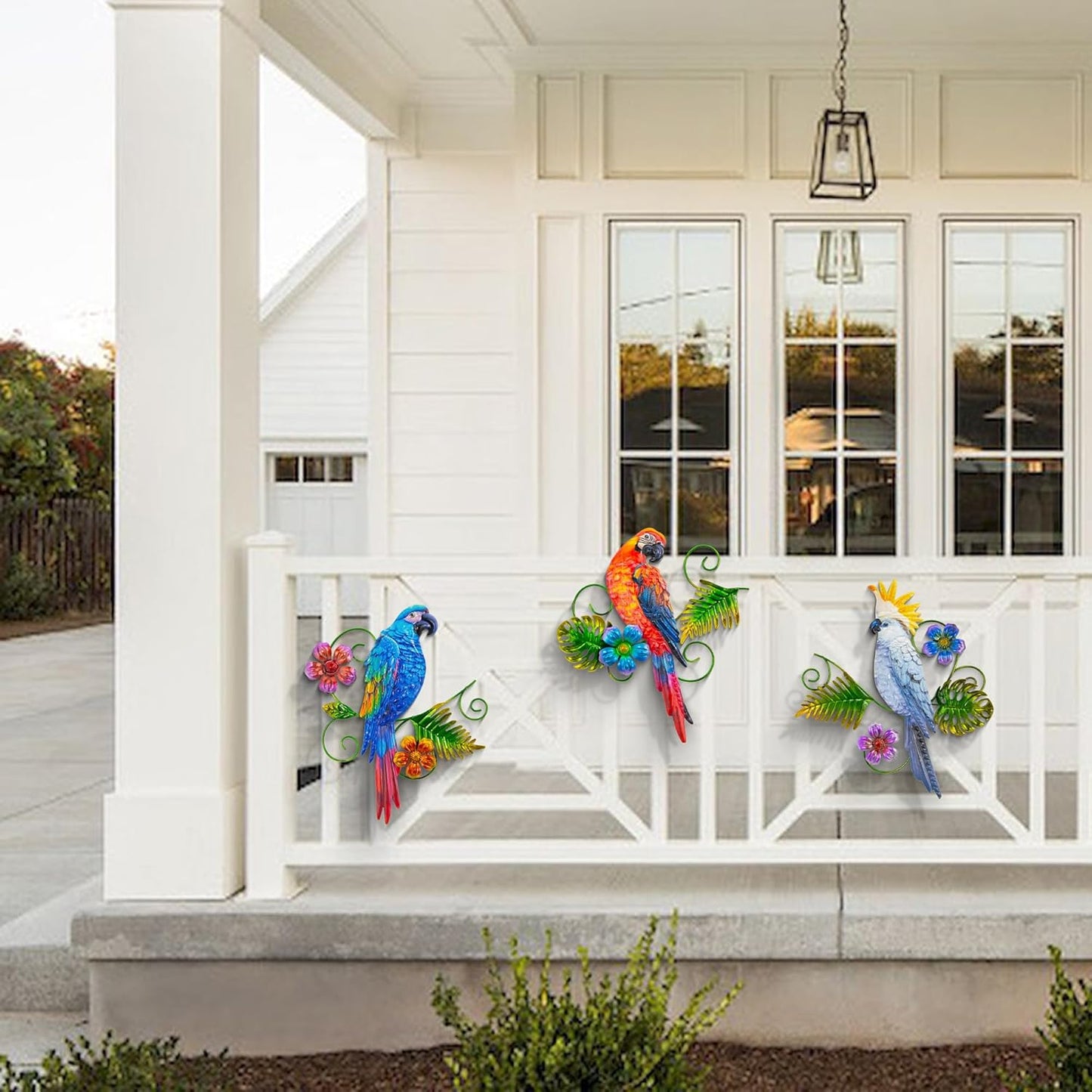 Metal Colorful Parrots Wall Art, 12 Inches Parrot Large Hanging Outside Decoration 3 Pack, Metal