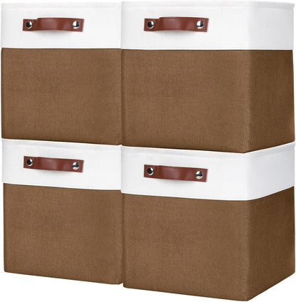 Collapsible Fabric Storage Cubes 11x11 Cube Storage Bins, 4 Pack Closet Baskets Box with Handles