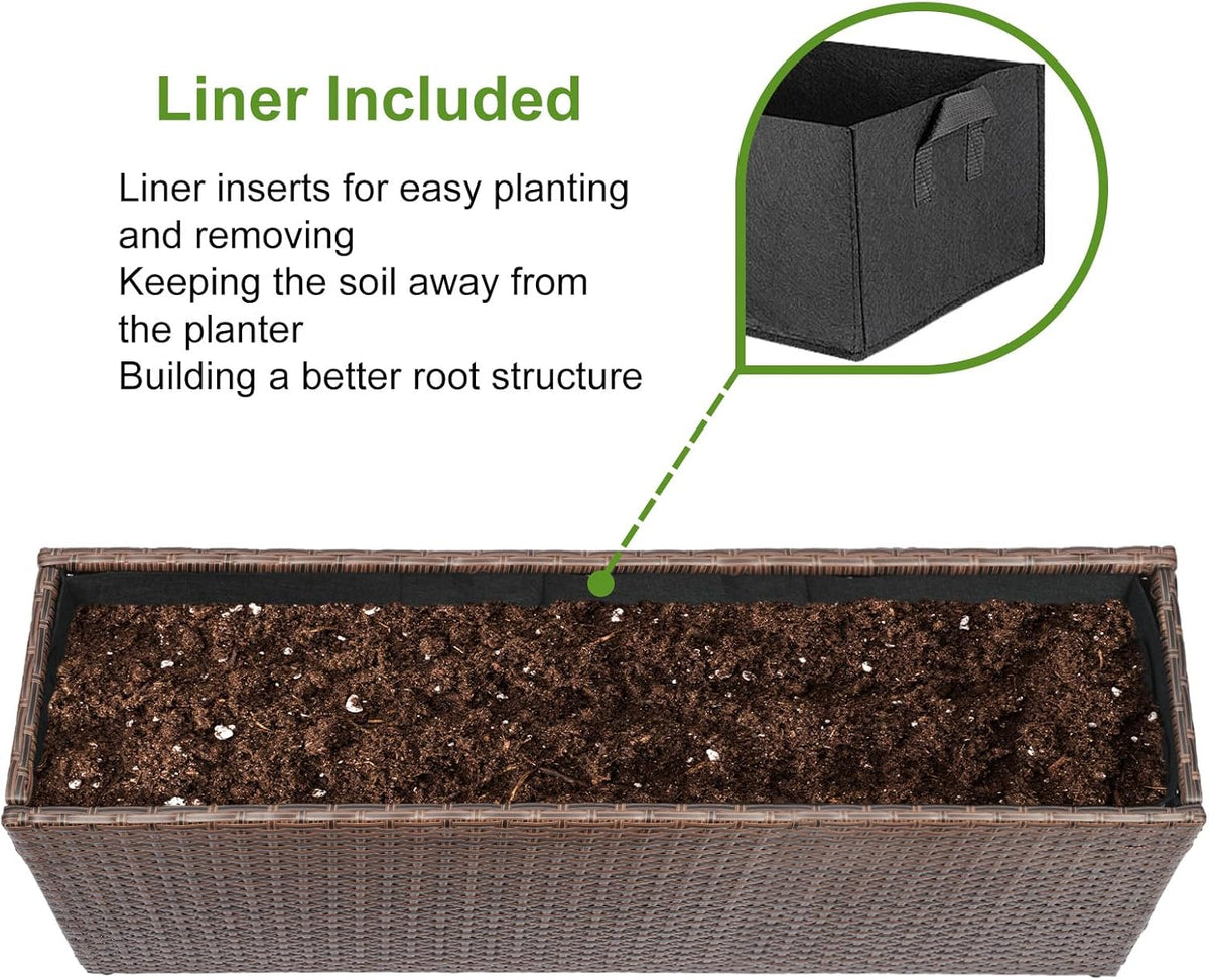 LEWIS&WAYNE Large Rectangular Block Planter Box Handmade Wicker Tall Planters for Outdoor Plants
