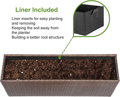LEWIS&WAYNE Large Rectangular Block Planter Box Handmade Wicker Tall Planters for Outdoor Plants