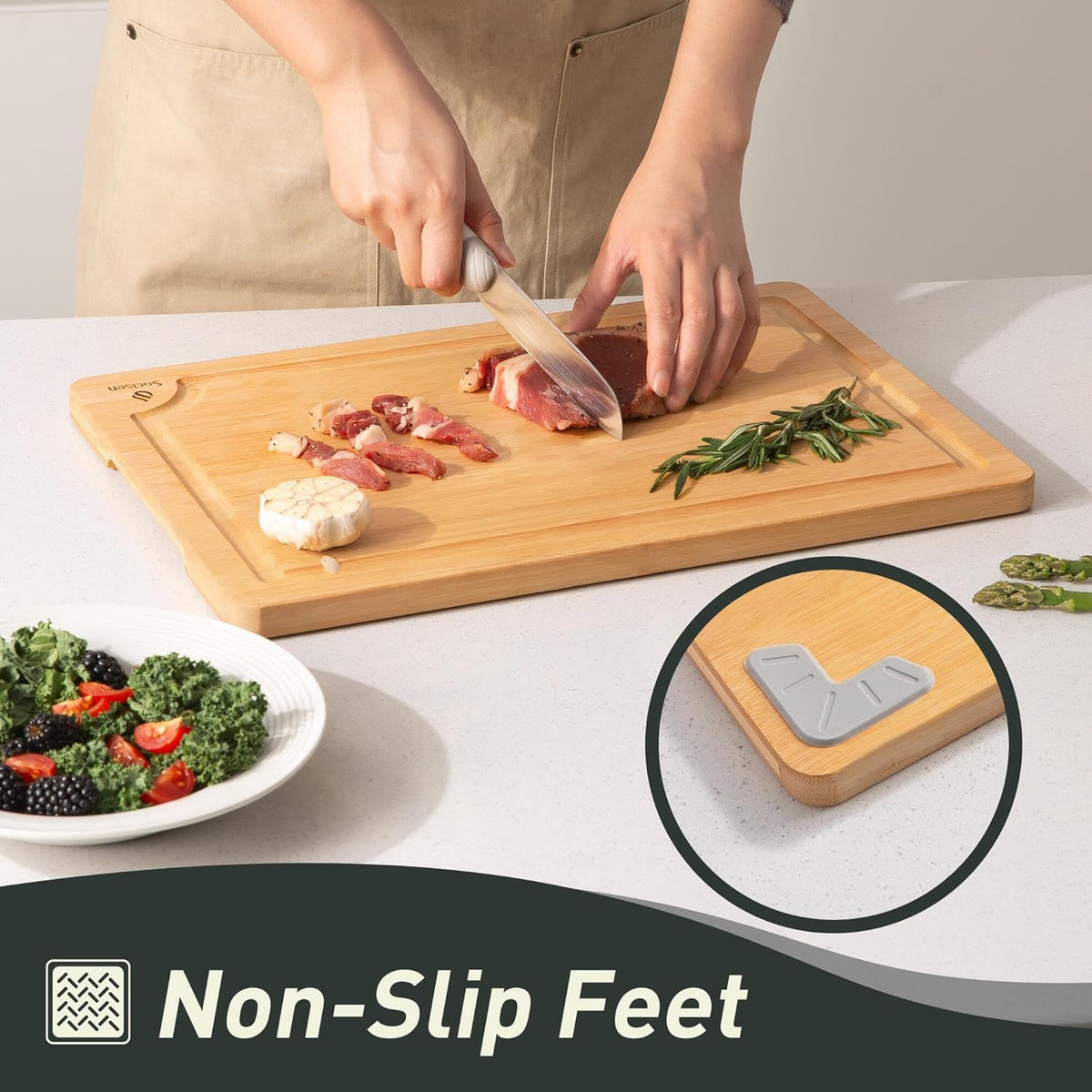 Extra Large Bamboo Board Charcuterie Non Slip Feet Over Sink Wooden Cutting Chopping Board Butcher