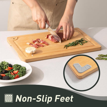 Extra Large Bamboo Board Charcuterie Non Slip Feet Over Sink Wooden Cutting Chopping Board Butcher