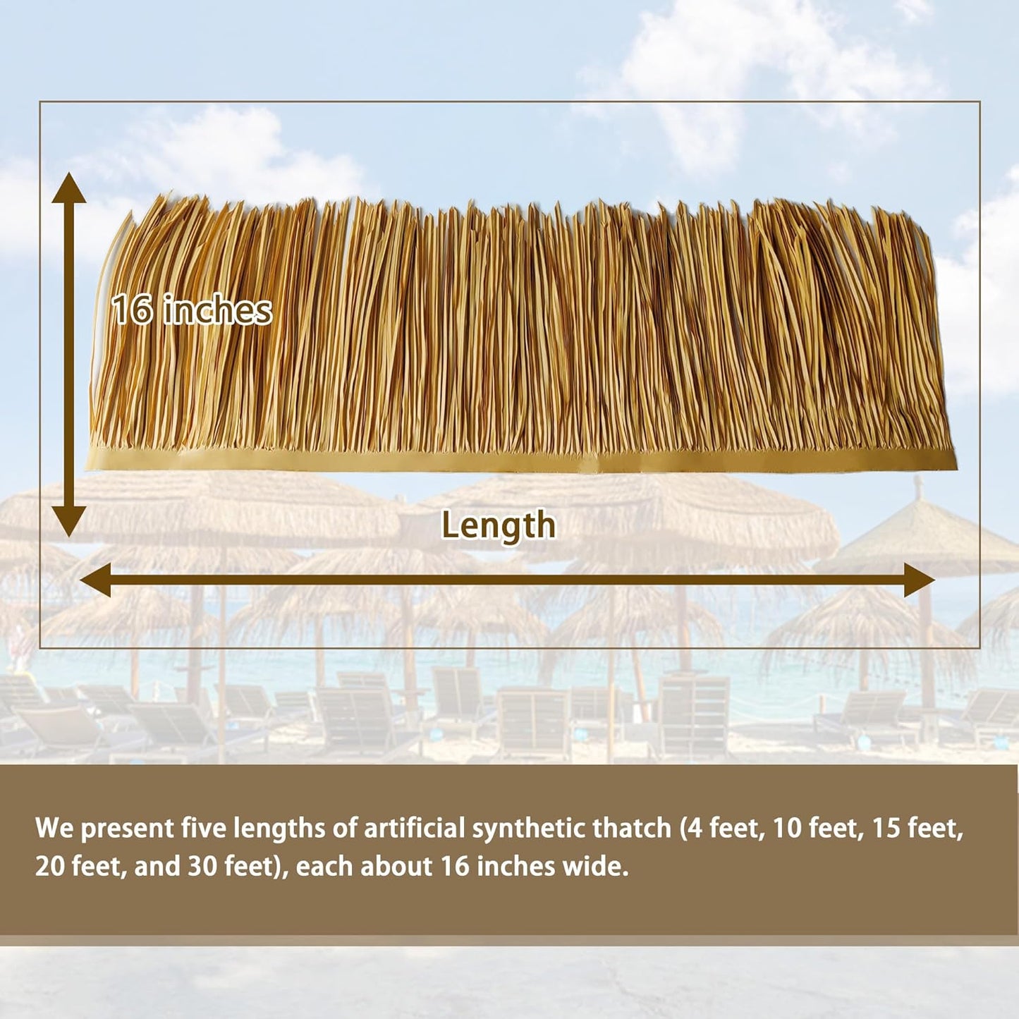 Premium Mexican Style Artificial Palm Thatch Roof Rolls. 5 Lengths, 2 Colors. Waterproof. Easy