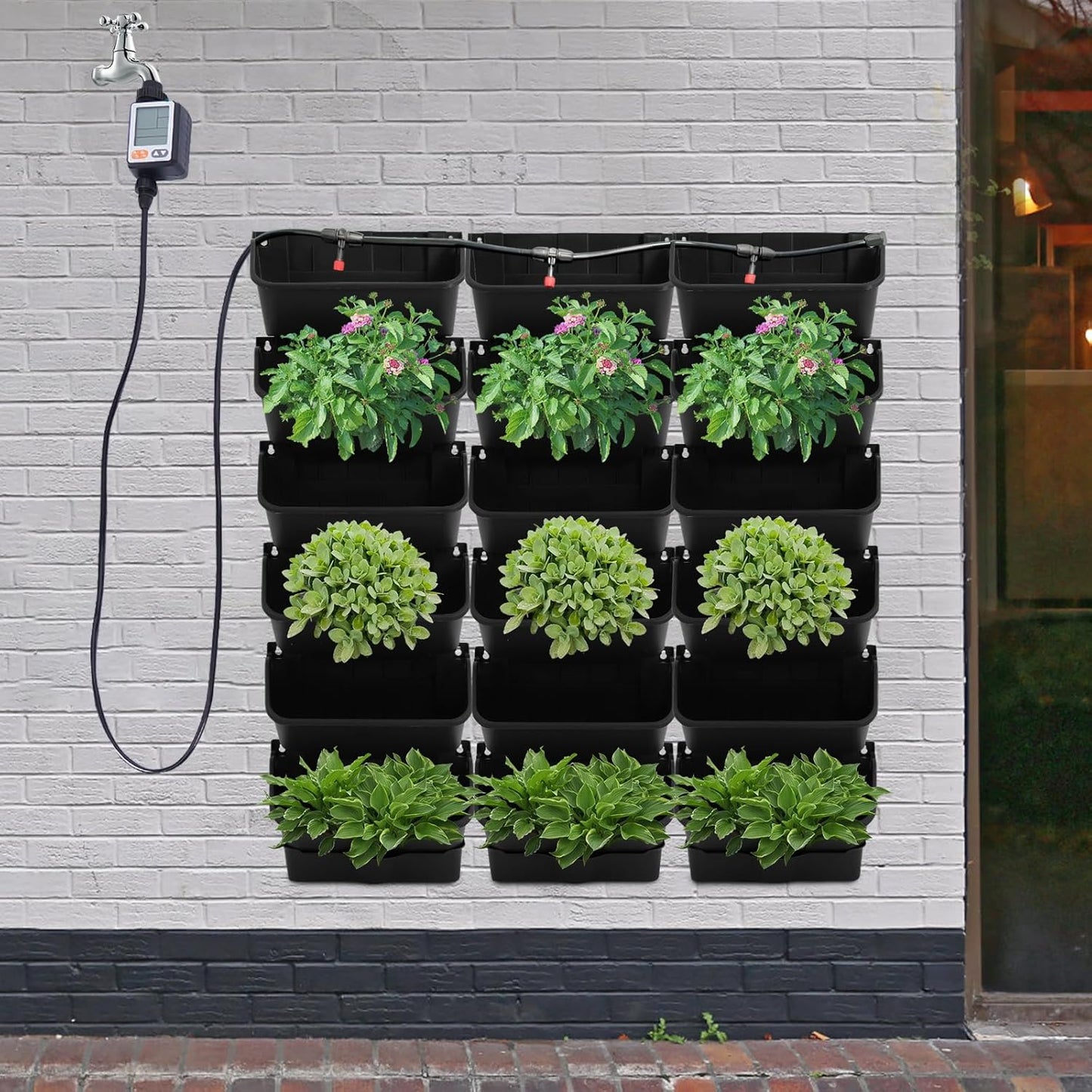 Self-Watering Wall-Mounted Planter, Vertical Garden Planter Set with 18 Pots, Stackable Plant Grow
