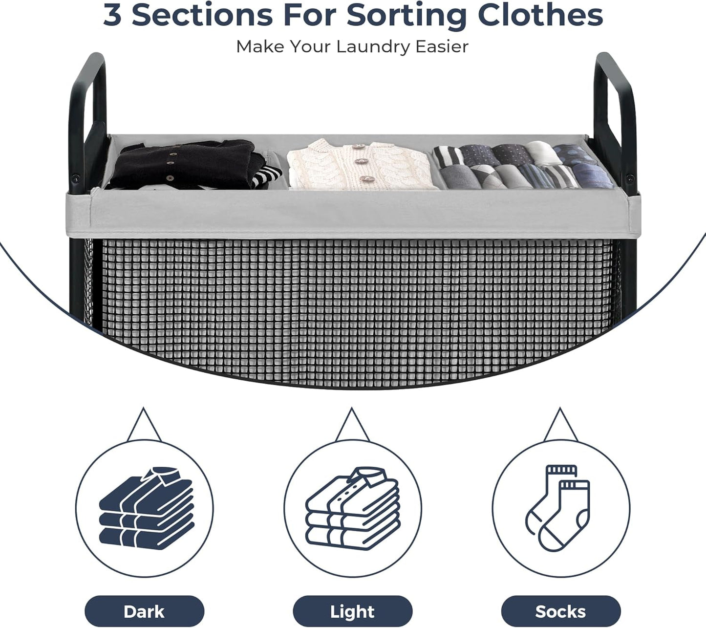 STO STO Laundry Hamper 3 Section, 120L Rolling Laundry Sorter Cart with Removable and Washable