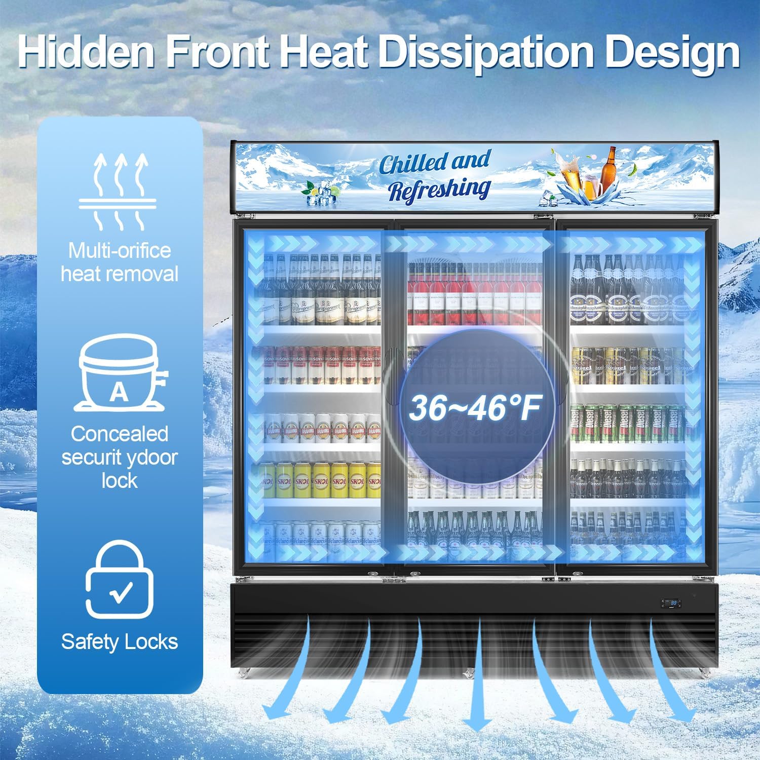 Tylza Commercial Refrigerator, Three Glass Door Display Beverage Fridge, 59.06 Cu Ft Upright