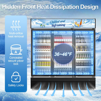 Tylza Commercial Refrigerator, Three Glass Door Display Beverage Fridge, 59.06 Cu Ft Upright