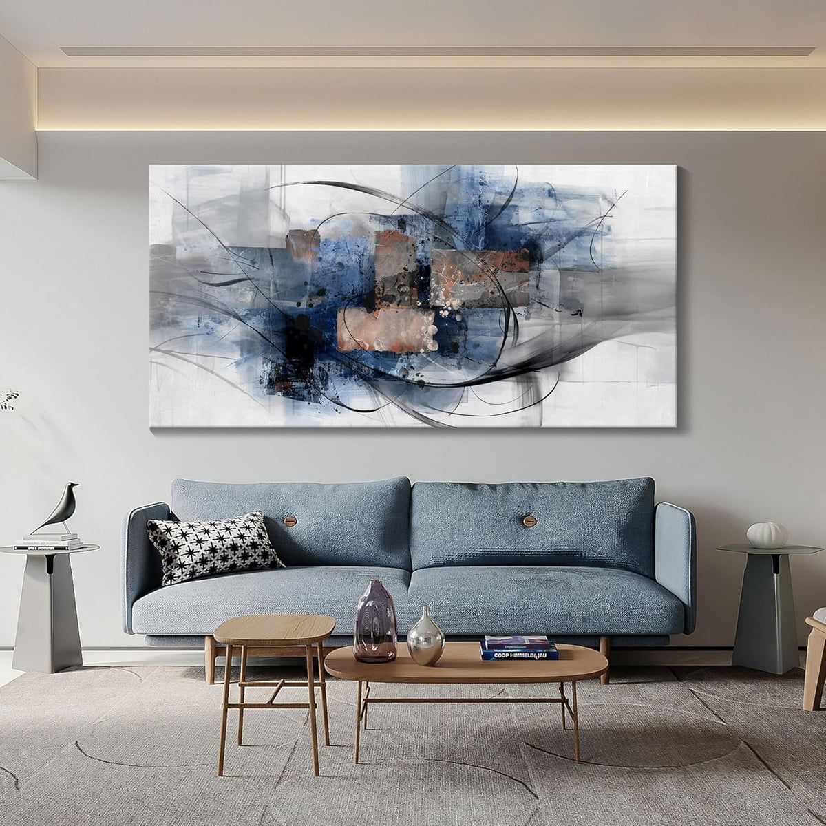 Mofutinpo Black and Blue Wall Art Decor - Abstract Wall Art - Canvas Wall Art for Living Room