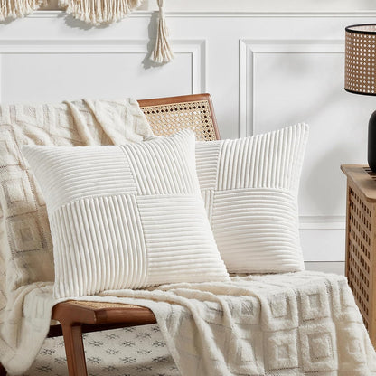 Fancy Homi 2 Packs Cream White Decorative Throw Pillow Covers 16x16 Inch for Living Room Couch Bed
