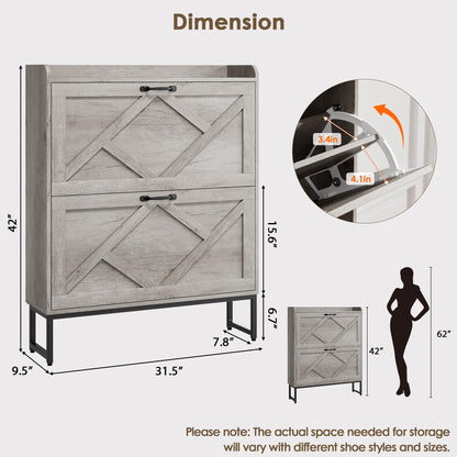 Nicetree Shoe Storage Cabinet with 2 Flip Drawers, Entryway Organizer, Gray